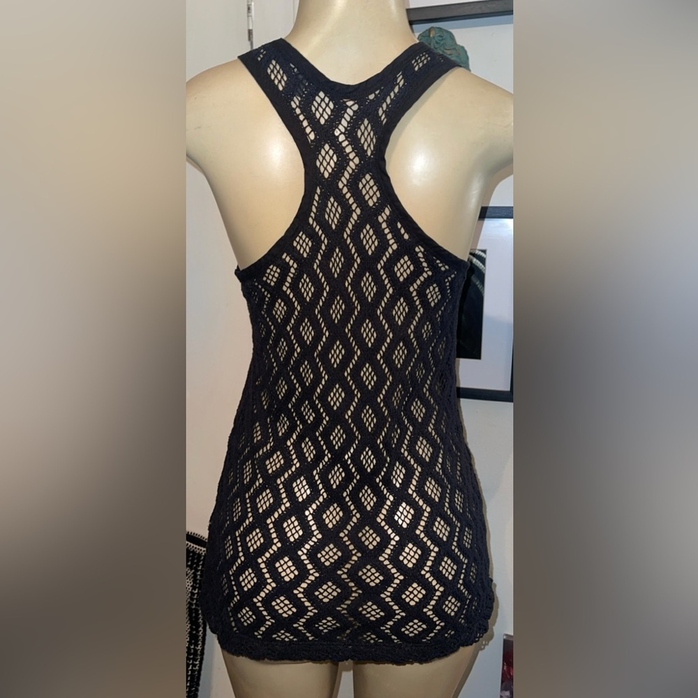 Banana Republic  Black Crochet Racerback  Top Open Knit Medium - Picture 3 of 9